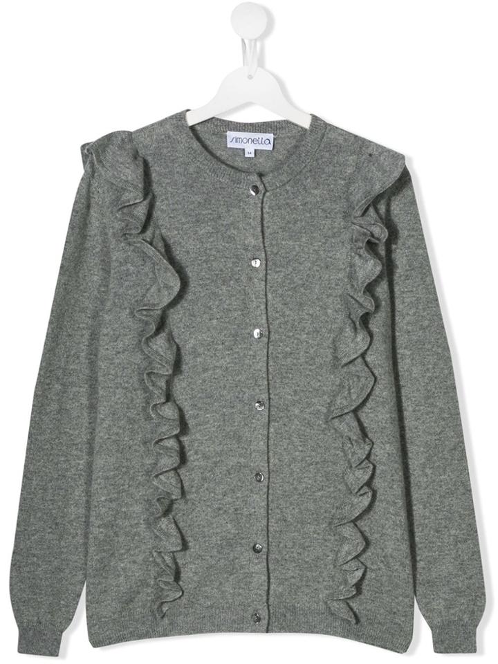 Simonetta Frill-trim Fitted Cardigan - Grey