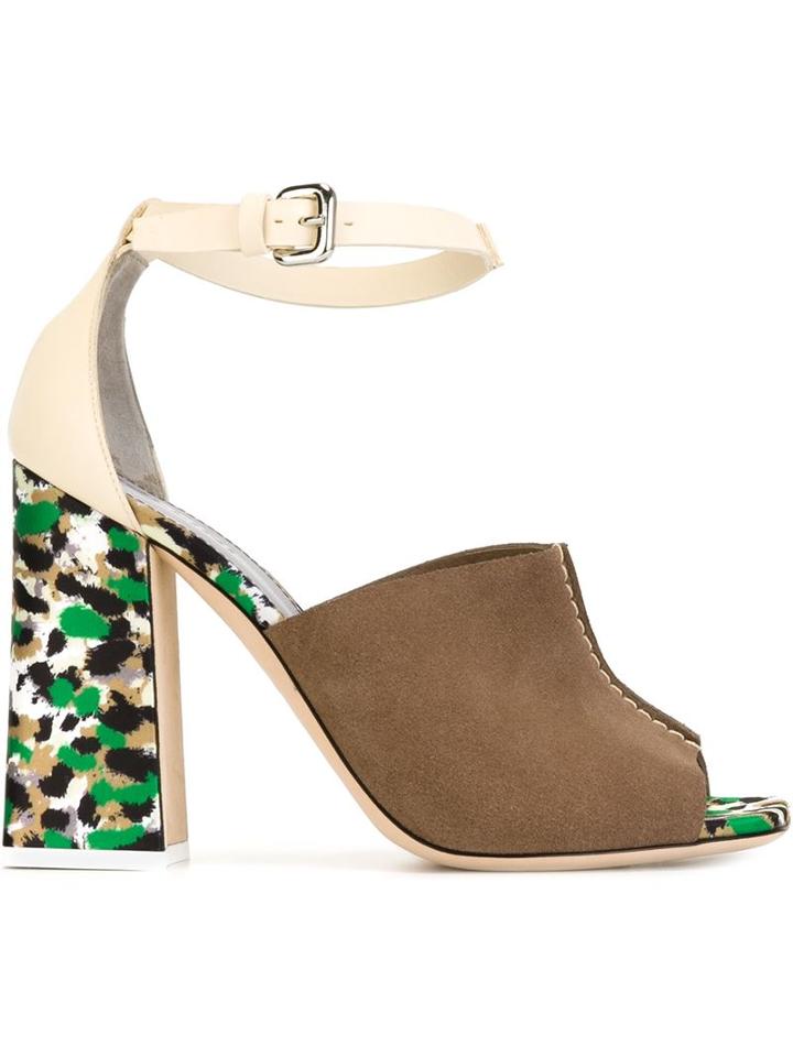 Pollini Printed Heel Contrast Panel Sling Back Sandals