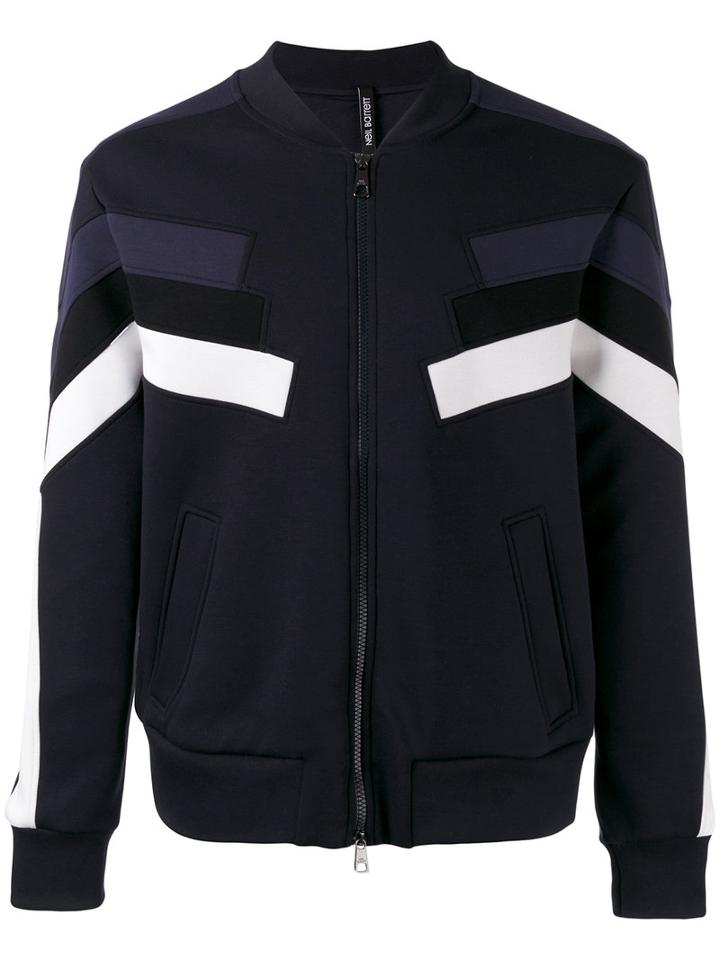 Neil Barrett Block Panel Zip Bomber, Men's, Size: Large, Blue, Lyocell/cotton/viscose/polyurethane