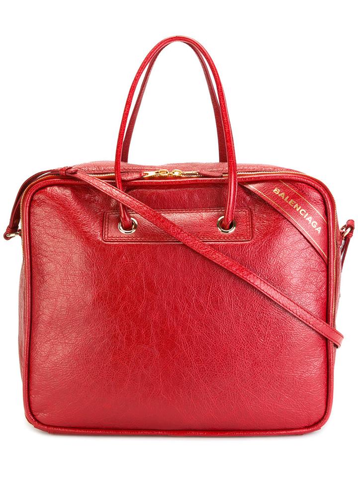 Balenciaga Blanket Square Tote Bag, Women's, Red, Sheep Skin/shearling