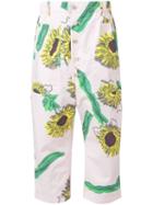 Julien David Sunflower Print Cropped Trousers, Women's, Size: Small, Pink/purple, Cotton
