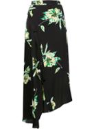 Proenza Schouler Floral Asymmetric Skirt, Women's, Size: 4, Black, Silk