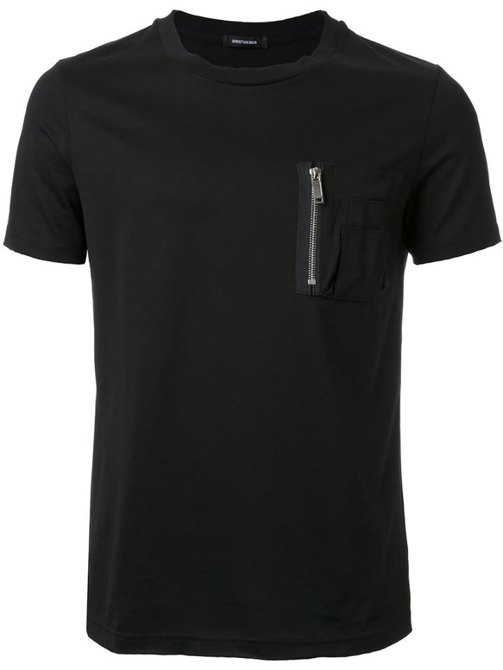 Christian Dada Chest Zipped Pocket T-shirt, Men's, Size: 44, Black, Cotton