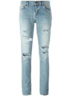 Saint Laurent Skinny Distressed Jeans, Women's, Size: 28, Blue, Cotton/spandex/elastane