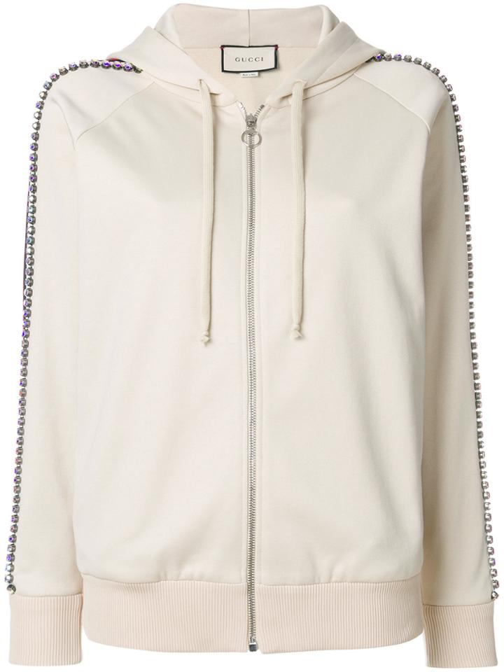 Gucci Cream Crystal Stripe Zipped Sweatshirt - Nude & Neutrals