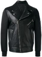 Neil Barrett Bi-material Biker Jacket, Men's, Size: Medium, Black, Lamb Skin/polyimide/acetate/cotton