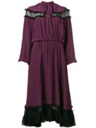 Rochas Long-sleeve Flared Midi Dress - Pink & Purple