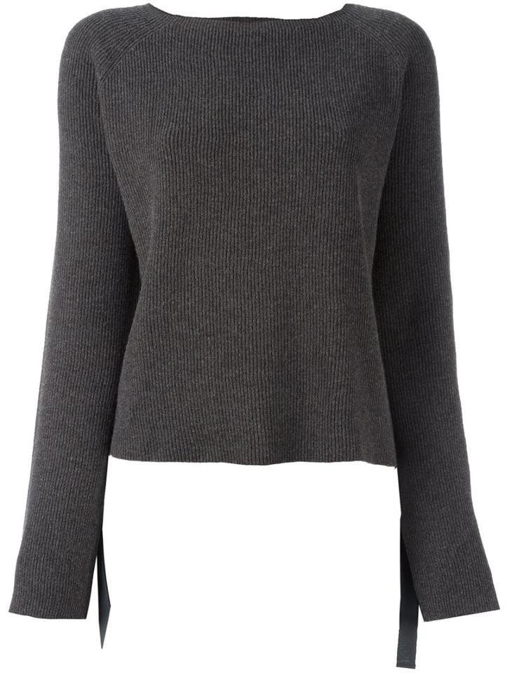 Helmut Lang Ribbed Slitted Cuff Jumper, Women's, Size: Xs, Grey, Cashmere/wool