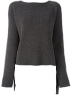 Helmut Lang Ribbed Slitted Cuff Jumper, Women's, Size: Xs, Grey, Cashmere/wool