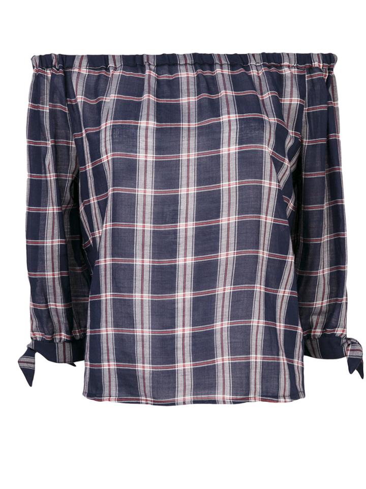 Paige Checked Off-shoulders Blouse - Blue