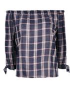 Paige Checked Off-shoulders Blouse - Blue
