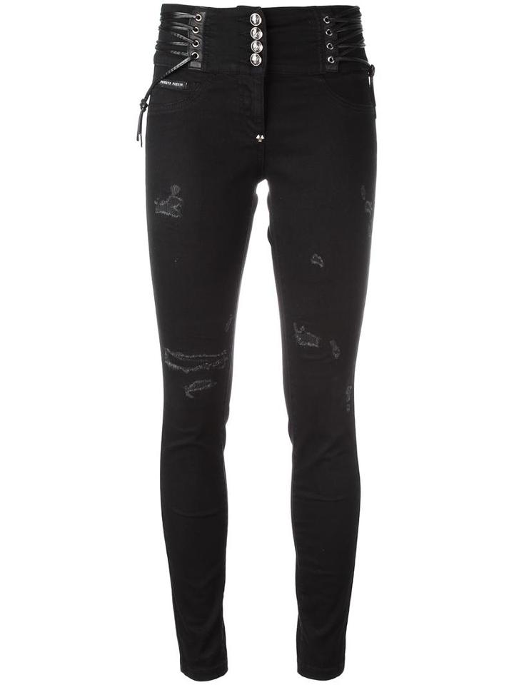 Philipp Plein Cropped Skinny Jeans, Women's, Size: 26, Black, Cotton/spandex/elastane/artificial Leather