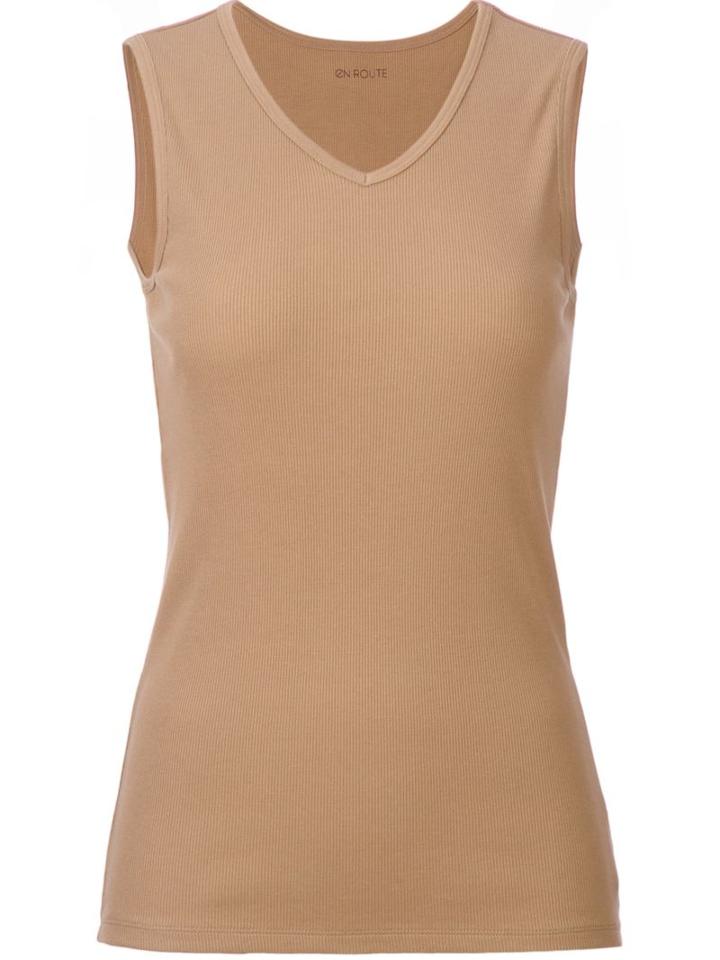 En Route Sleeveless V-neck Top, Women's, Brown, Cotton/lyocell