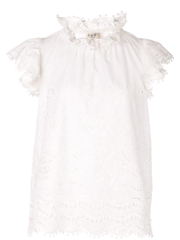 Sea Lace-trim Blouse - White