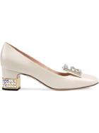 Gucci Leather Mid-heel Pump With Crystal G - White