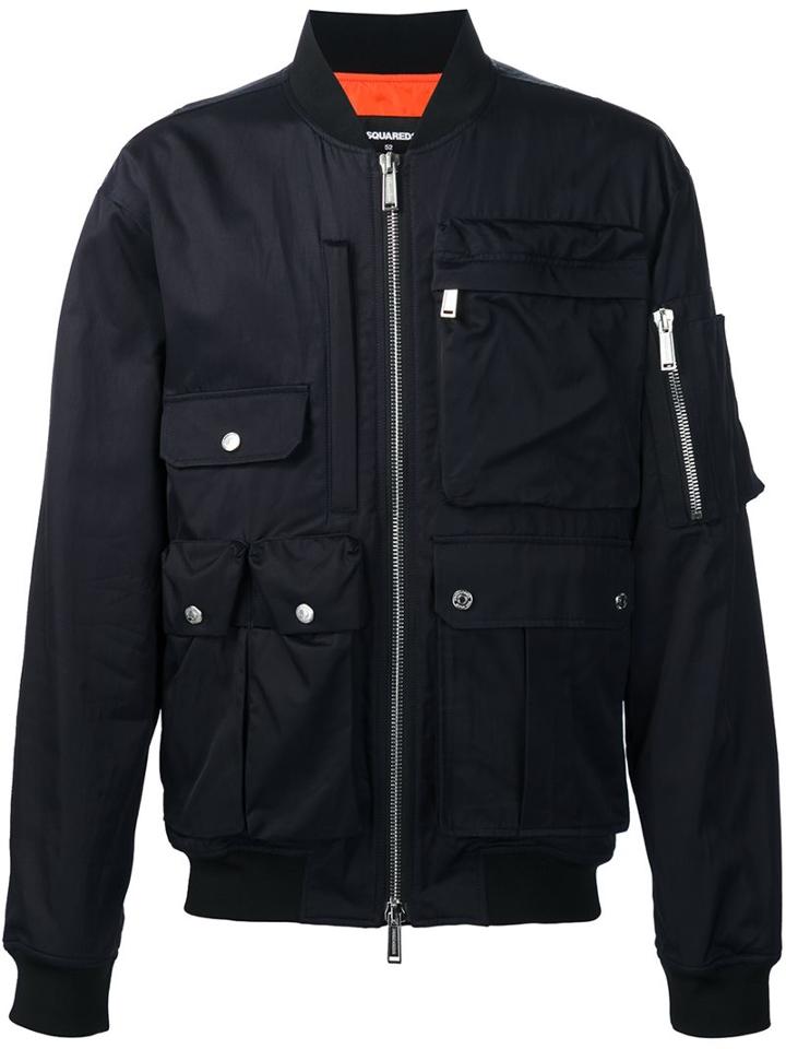 Dsquared2 Multipocket Bomber Jacket, Men's, Size: 46, Blue, Viscose/cotton/polyamide