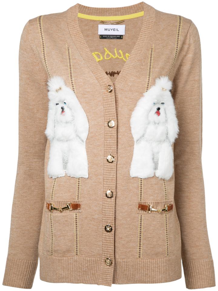 Muveil Appliqué Dog Cardigan - Brown