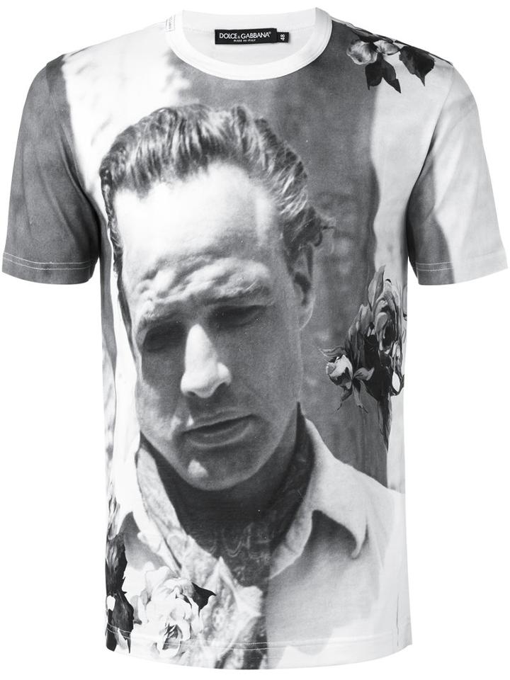 Dolce & Gabbana Marlon Brando Print T-shirt, Men's, Size: 48, Grey, Cotton
