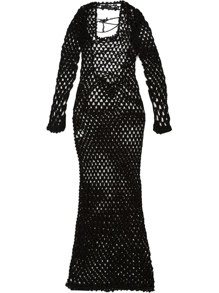 Sibling Crochet Mesh Maxi Dress, Women's, Size: M, Black, Nylon/polyester