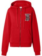 Burberry Monogram Motif Cotton Oversized Hooded Top - Red