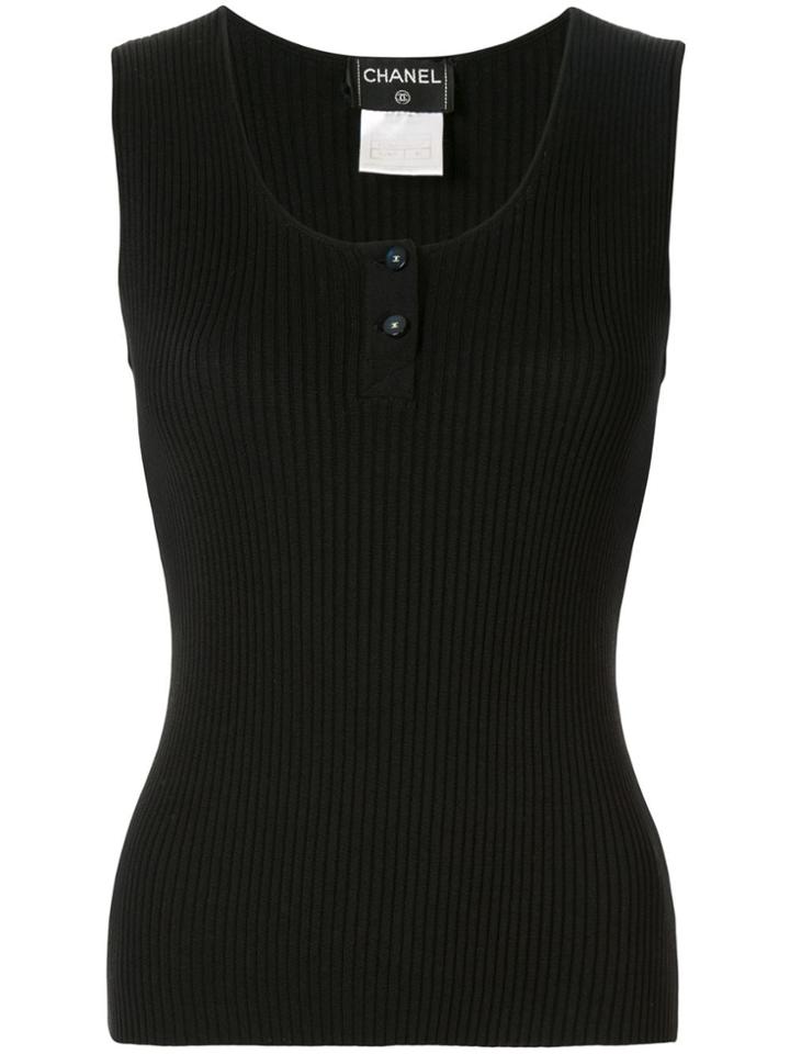Chanel Pre-owned Ribbed Sleeveless Top - Black