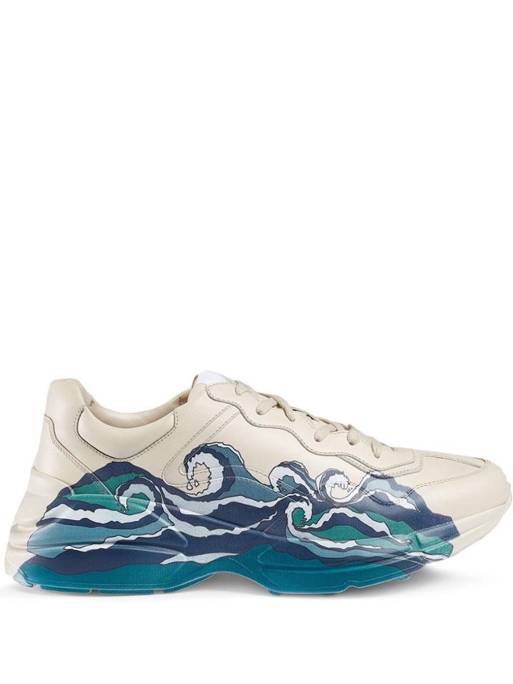 Gucci Men's Rhyton Leather Sneaker With Wave - White