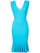 Jay Godfrey - V-neck Fitted Dress - Women - Polyester/viscose - S, Women's, Blue, Polyester/viscose