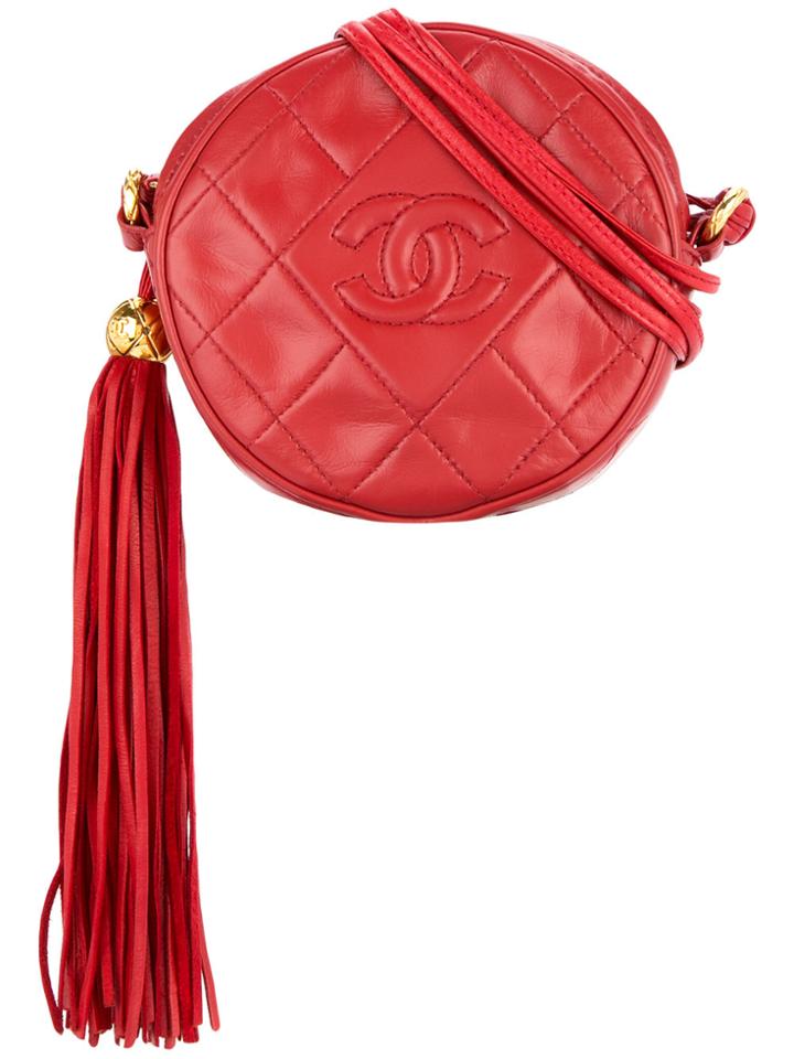 Chanel Vintage Quilted Fringed Logo Bag - Red