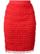 Givenchy Ruffle Embellished Pencil Skirt - Red