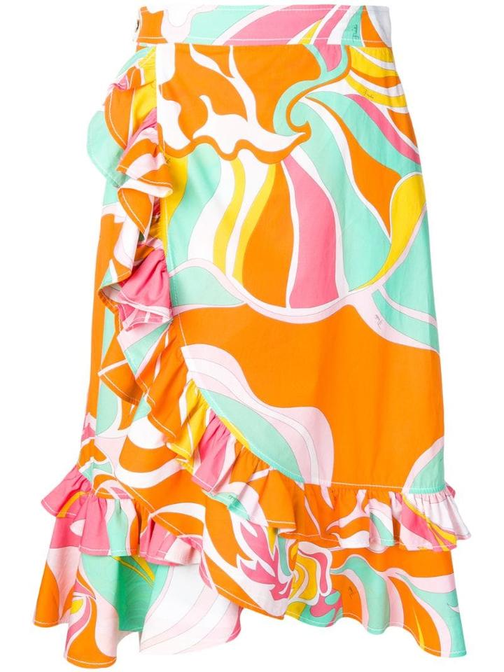 Emilio Pucci Rivera Print Ruffled Skirt - Orange