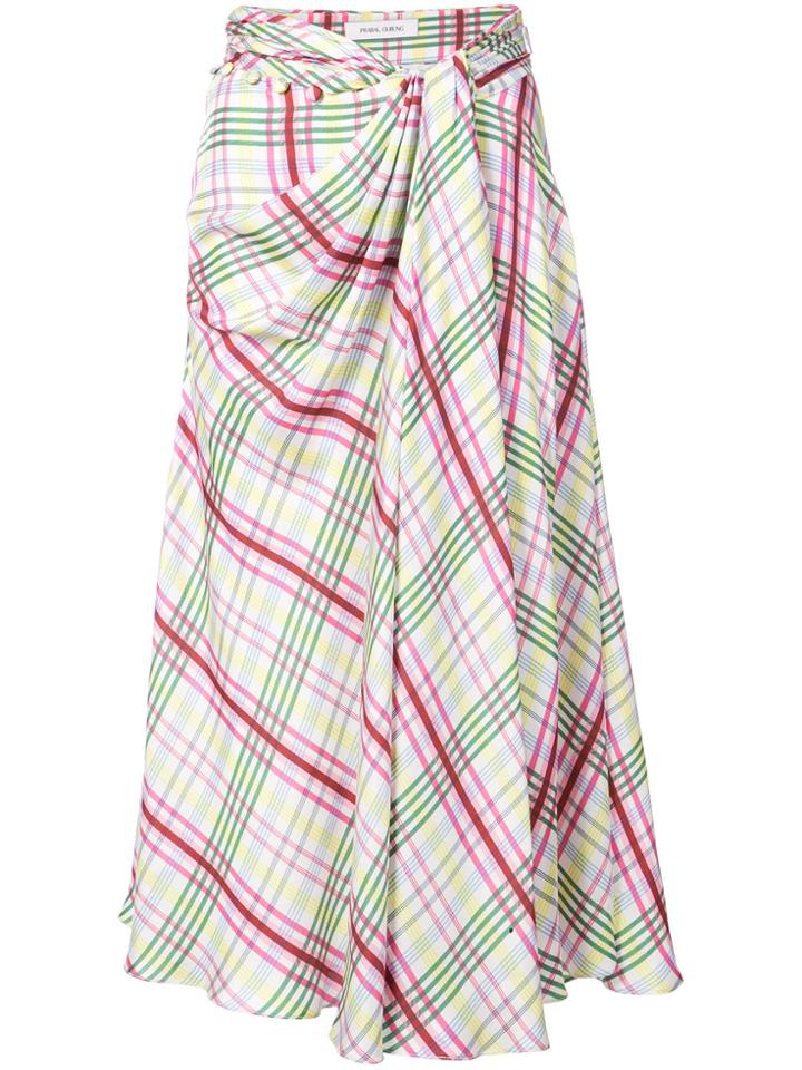 Prabal Gurung Plaid Tie Front Skirt - Pink & Purple