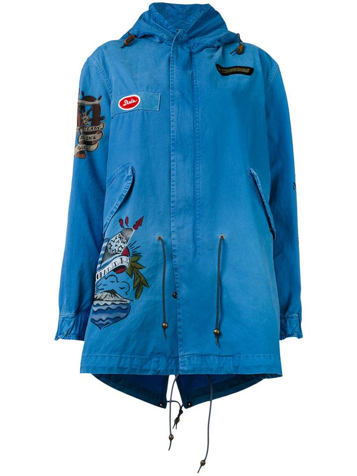 Mr & Mrs Italy - Embroidered Hooded Parka - Women - Cotton - Xs, Blue, Cotton