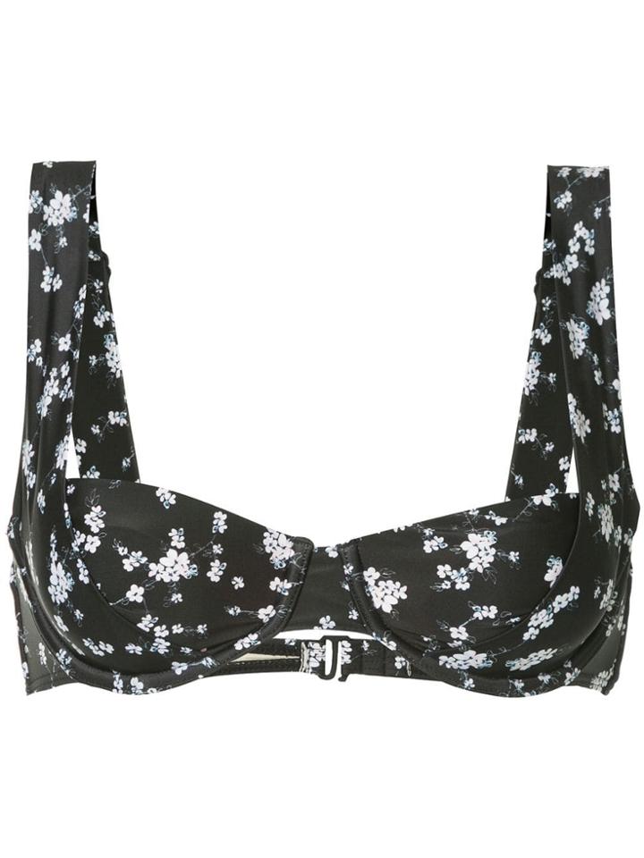 Peony Whimsy Soft Balconette Bikini Top - Black