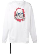 Unravel Project Distressed Skull Sweatshirt, Men's, Size: Large, White, Cotton