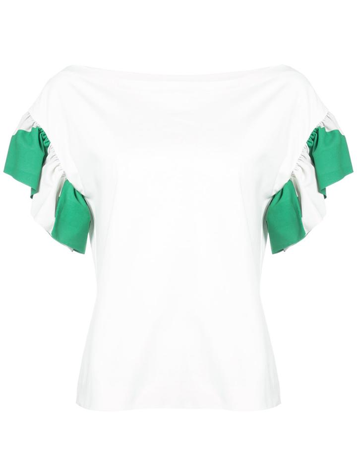 Alexis Contrast Ruffle Sleeve Top - White