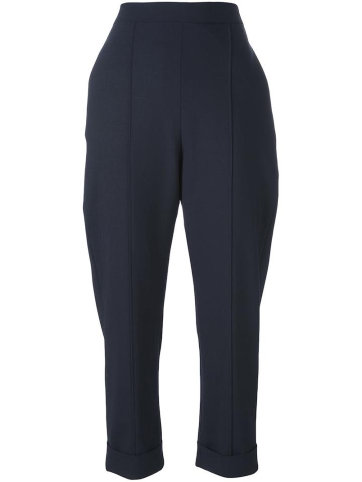 Neil Barrett Cropped Tapered Trousers, Women's, Size: 46, Blue, Cotton/polyester/spandex/elastane/virgin Wool