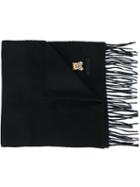 Moschino Logo-embroidered Fringed Scarf - Black