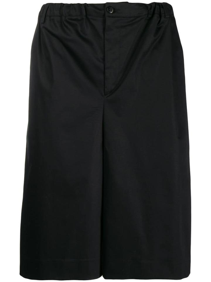 Sartorial Monk Wide Leg Knee Length Shorts - Black