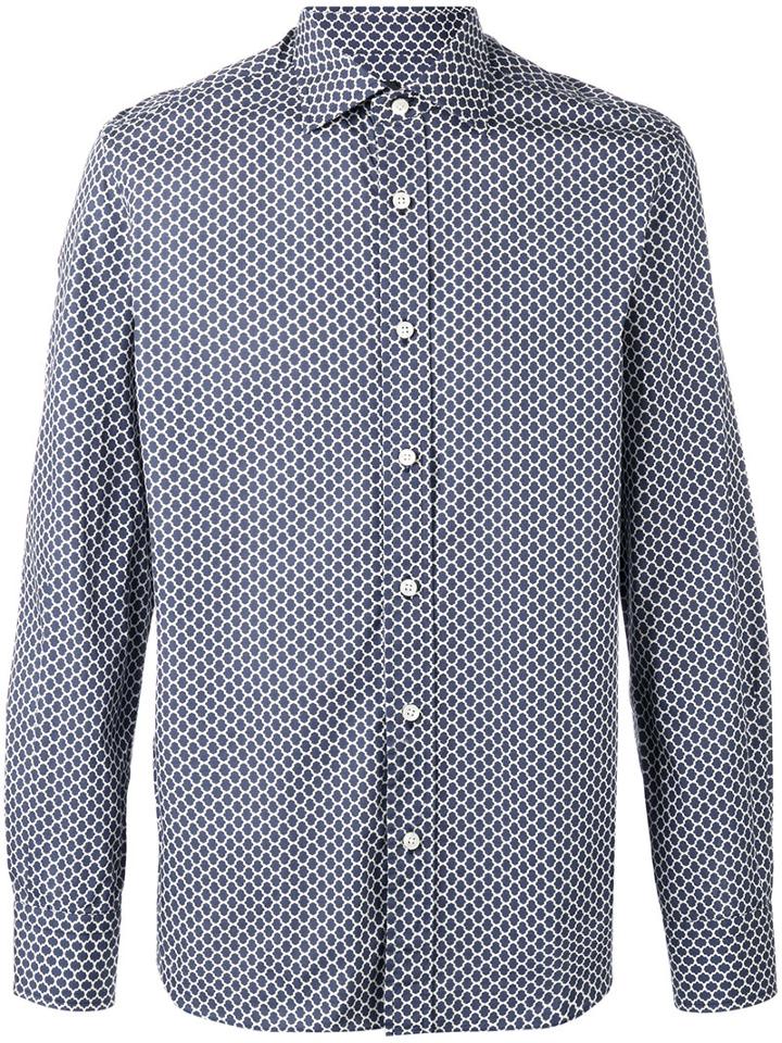 Mp Massimo Piombo Patterned Shirt, Men's, Size: 42, Blue, Cotton