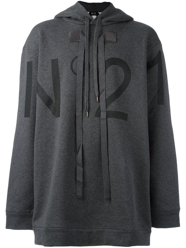 No21 Oversized Logo Print Hoodie, Men's, Size: Medium, Grey, Cotton