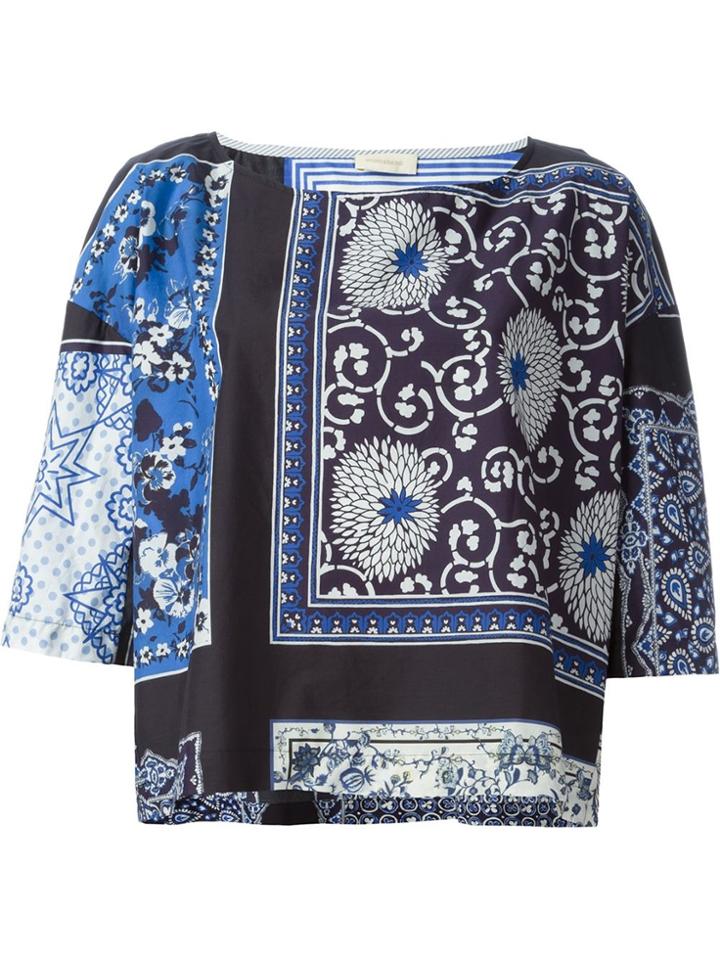 Wunderkind Scarf Print Top - Blue