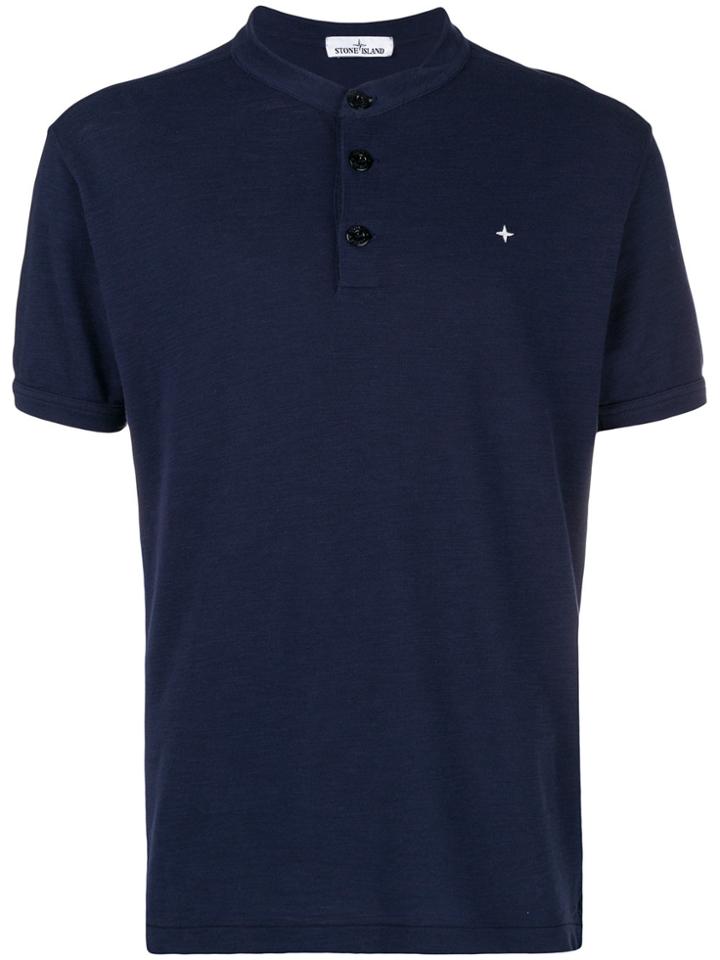 Stone Island Mandarin Collar Polo Shirt - Blue