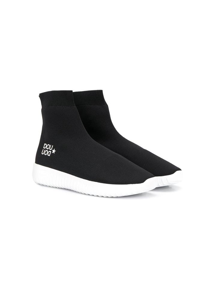 Douuod Kids Teen Logo Print Sock Sneakers - Black