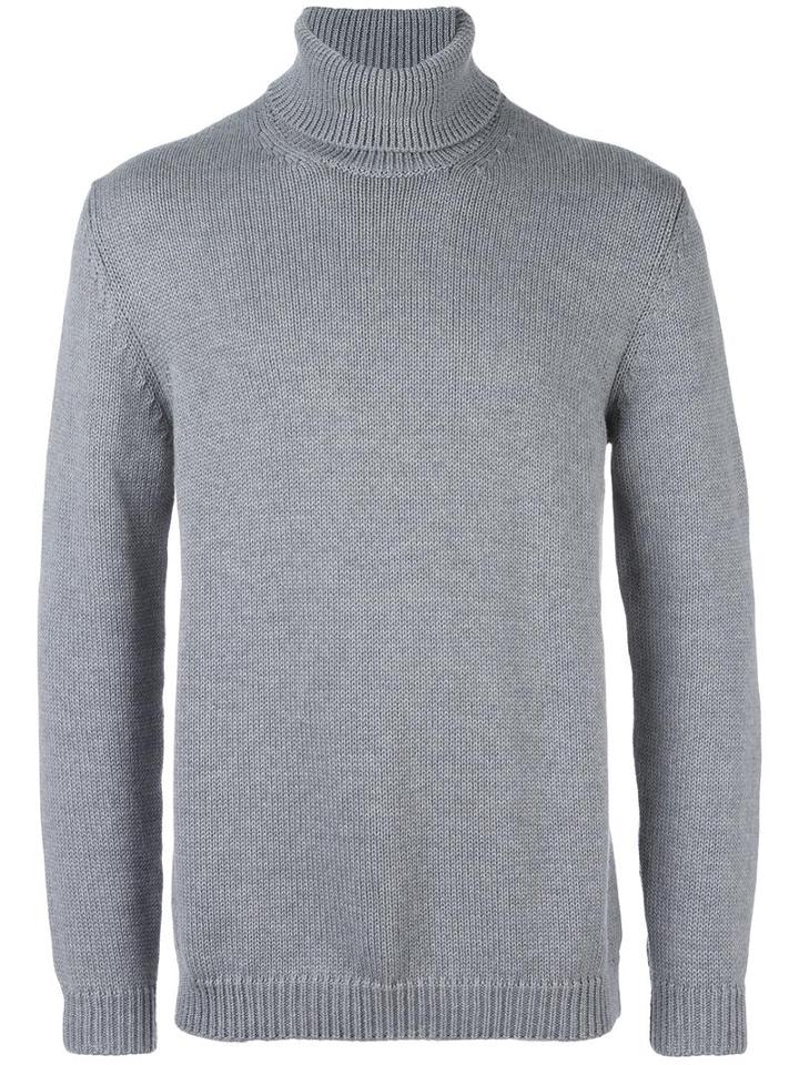 Roberto Collina Ribbed Roll Neck Sweater, Men's, Size: 50, Grey, Merino