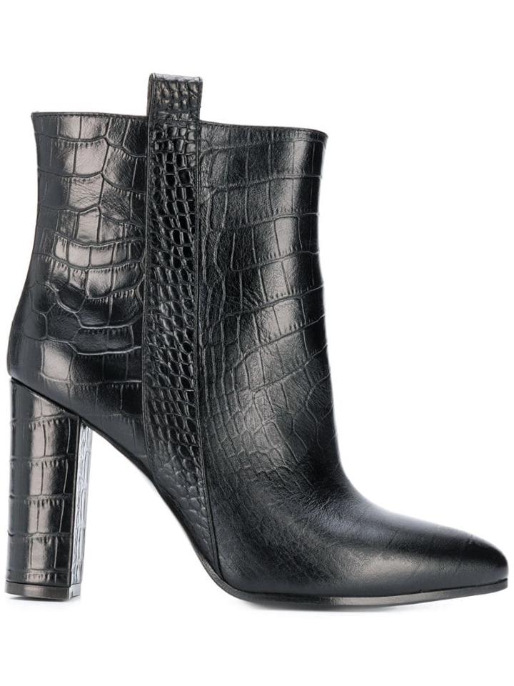 Via Roma 15 Crocodile Embossed Boots - Black