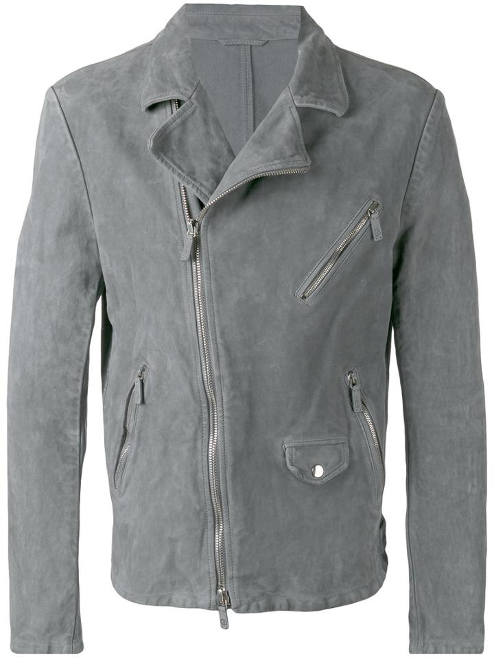 Giorgio Armani Zip Detail Jacket, Men's, Size: 50, Grey, Lamb Skin