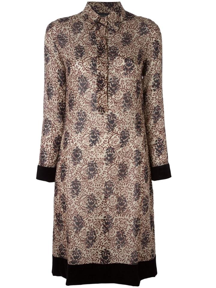 Jean Paul Gaultier Vintage Floral Velvet Trim Dress - Nude & Neutrals