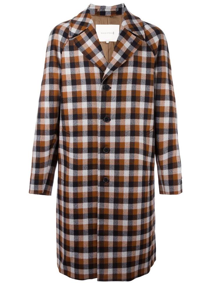Mackintosh Plaid Single Breasted Coat, Men's, Size: 40, Brown, Cupro/wool