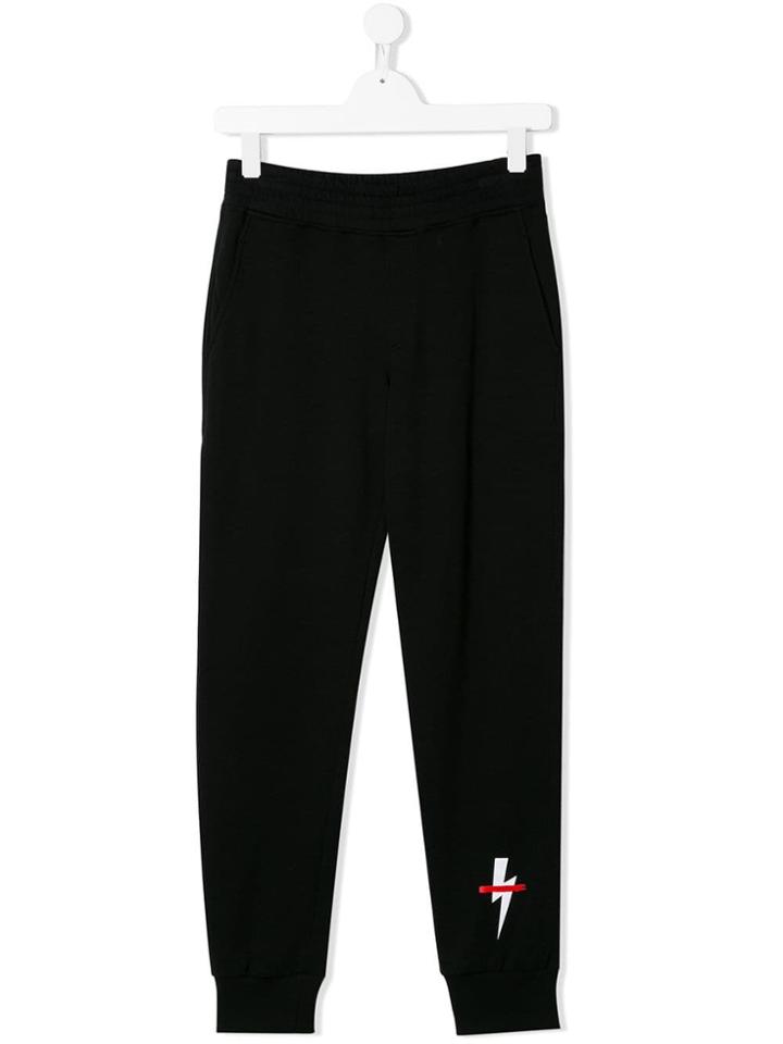 Neil Barrett Kids Teen Lightening Bolt Track Trousers - Black