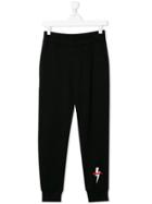 Neil Barrett Kids Teen Lightening Bolt Track Trousers - Black
